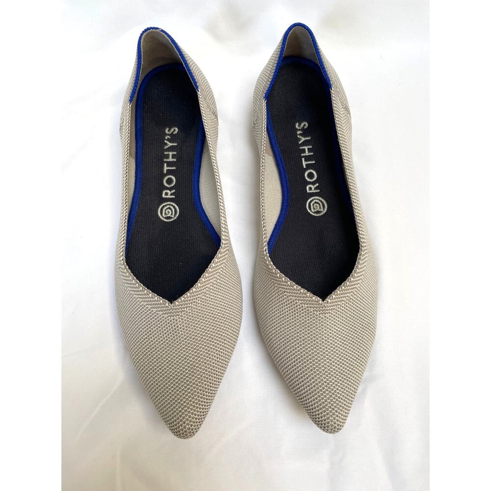 Rothy’s Sz 10 The Point Light Gray FLax Birdseye Knit Pointed Toe Ballet Flats - Picture 2 of 4